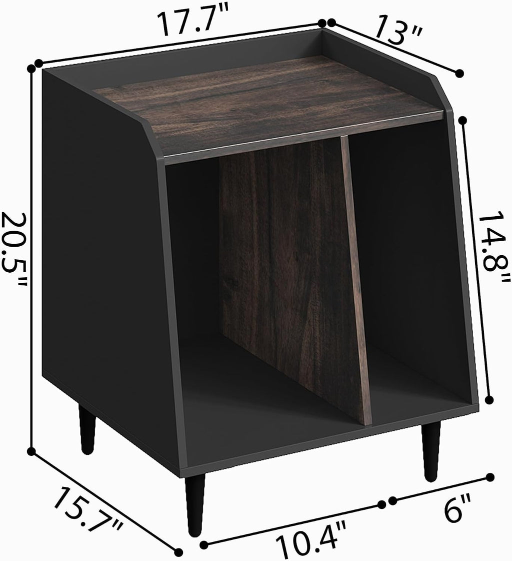 Rresyet End Table, Side Table with Adjustable Divided Shelves, Wooden Storage Cabinet,Side Table with Storage for Living Room and Bedroom (Black, 1 Pieces)