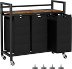 SwaaVee Laundry Sorter, Laundry Hamper 3 Section, 3×11.4Gal, Metal Frame Rolling Laundry Basket with Wooden Top Shelf, Pull out and Removable Laundry Bags, 3 Bags-Black