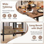 GOFLAME 4-Piece Dining Table Set for 4, Industrial Kitchen Table with 2 Chairs & Bench, Space Saving Breakfast Table Set with Storage Shelf and Metal Frame, Wooden Dinette for Dining Room, Walnut