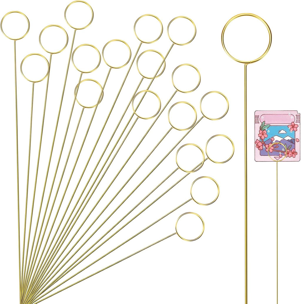 20Pcs Place Card Holder, Metal Floral Place Card Holder, Gold Table Number Holders, Round Shape Flower Pick Clips, Gold Metal Card Picture Holder Pick, Floral Gift Card Holder Clips for Wedding P