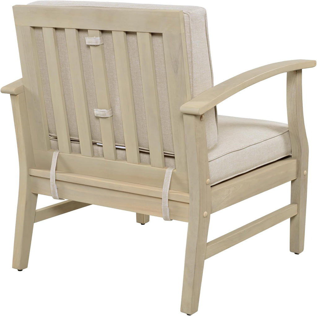 Christopher Knight Home Perla Acacia Wood Lounge Chair Outdoor Set of 2 with Removable Cushion, Wooden Patio Accent Chair, Patio Garden Comfy Reading Chair, Sand/Beige