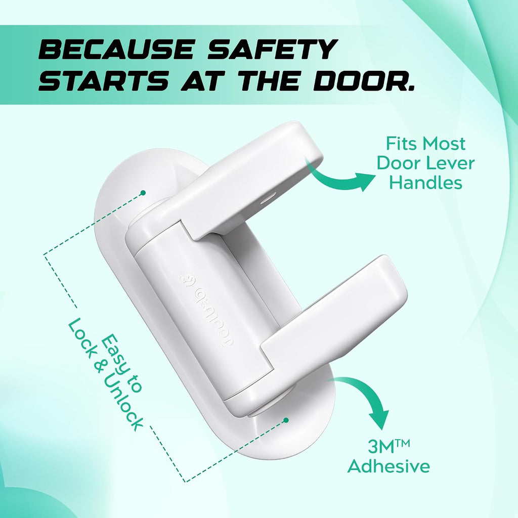 THREADFLOW® Door Lever Lock Child Proof PACK Of 4 – No Drilling Door Handle Baby Proof Locks - Lever Doors Handle Child Locks ABS Material With Strong 3M Adhesive