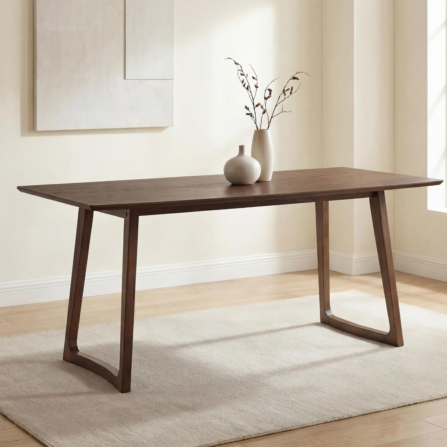 HNY 63'' Rectangular Wooden Dining Table, Farmhouse Kitchen Table for 4 to 6, Mid Century Modern Dinner Table for Breakfast/Dining Room/Restaurant/Living Room, Walnut