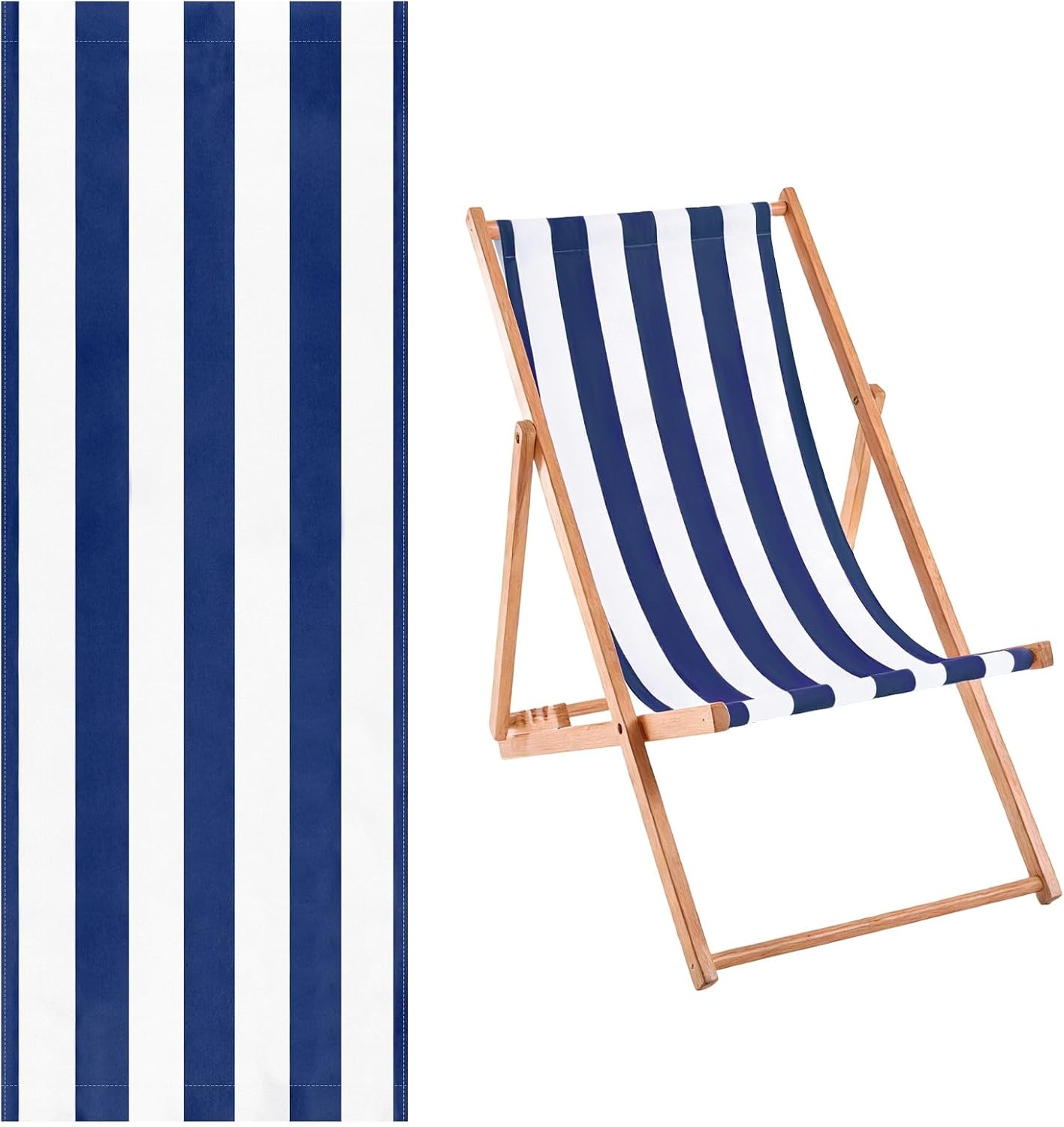 M METERXITY Beach Sling Chair Replacement Canvas, 16x44.5 Inch Folding Lounge Chair Fabric for Beach/Sunbathing/Courtyard/Garden, Outdoor Furniture Cloth [Striped Dark Blue, Only Replacement]