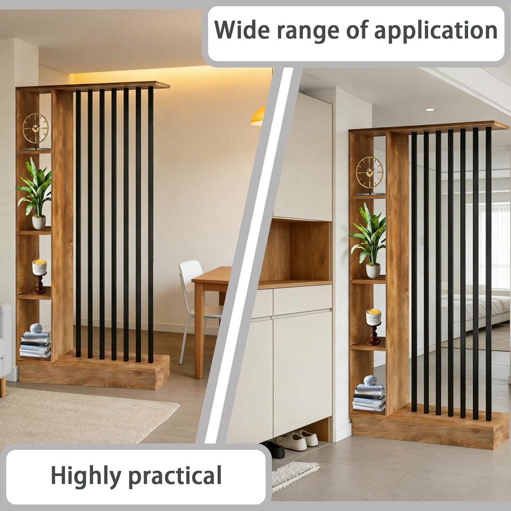 Room Divider with Shelves, Wall Room Divider with Storage Shelf, Easy to Assemble, Suitable for Home and Office Decoration (A Golden Oak + Black, 39.4in)