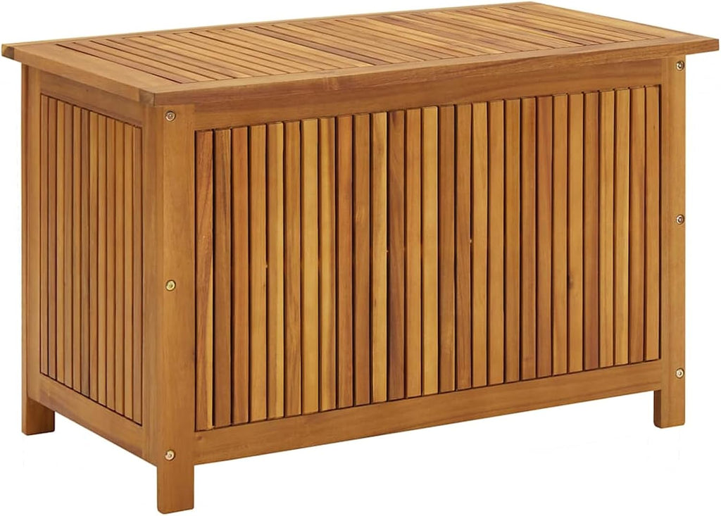 Gecheer Garden Storage Box 90 x 50 x 58 cm – Solid Acacia Wood Outdoor Storage Bench with Oil Finish, Rustic Wooden Chest for Cushions, Pillows & Garden Supplies