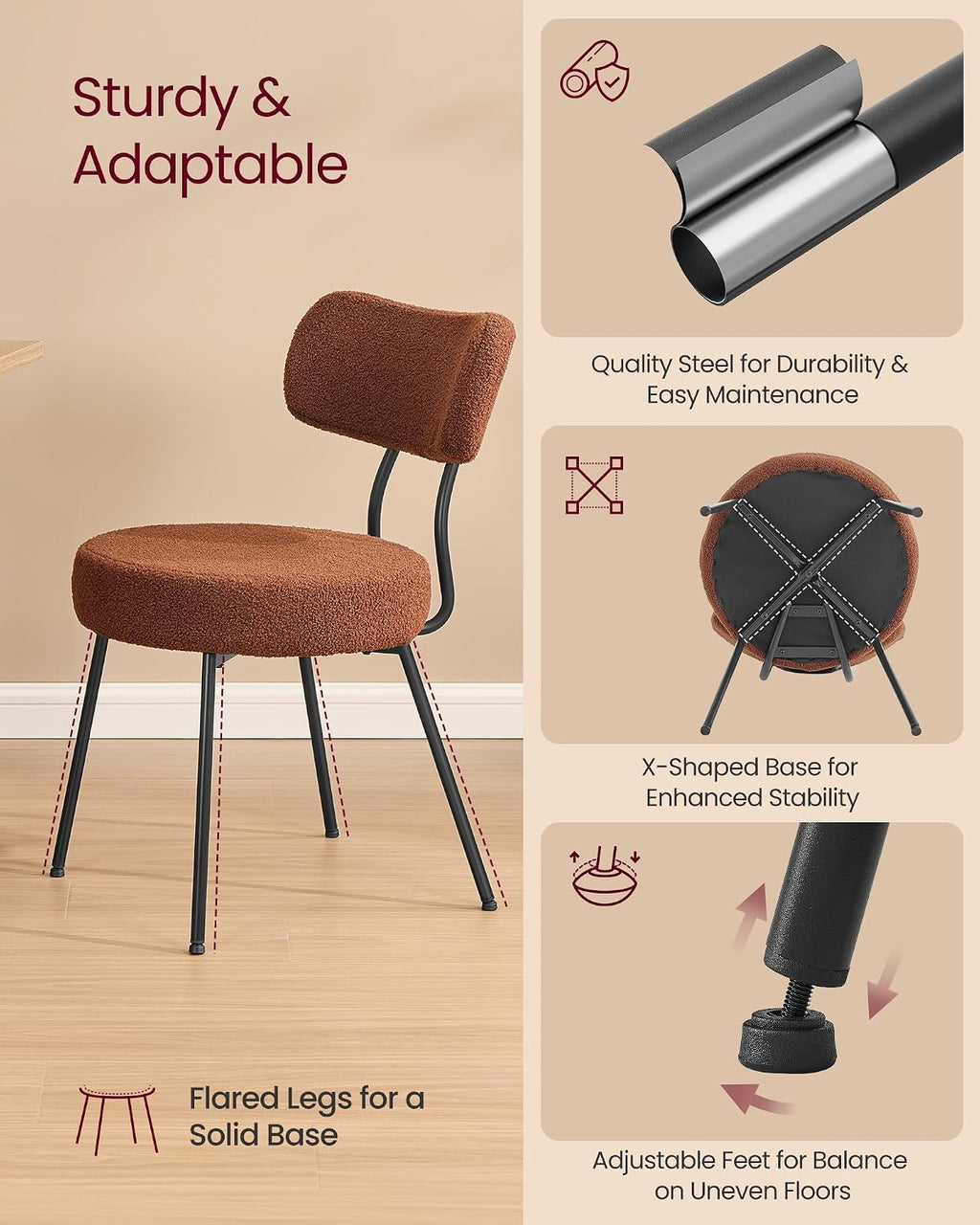 VASAGLE Dining Table Set, Round Dining Table with 2 Upholstered Kitchen Chairs, for Small Spaces, Kitchen, Living Room, Steel Frame, Modern Style, Somber Walnut and Coffee Brown UZH2507010