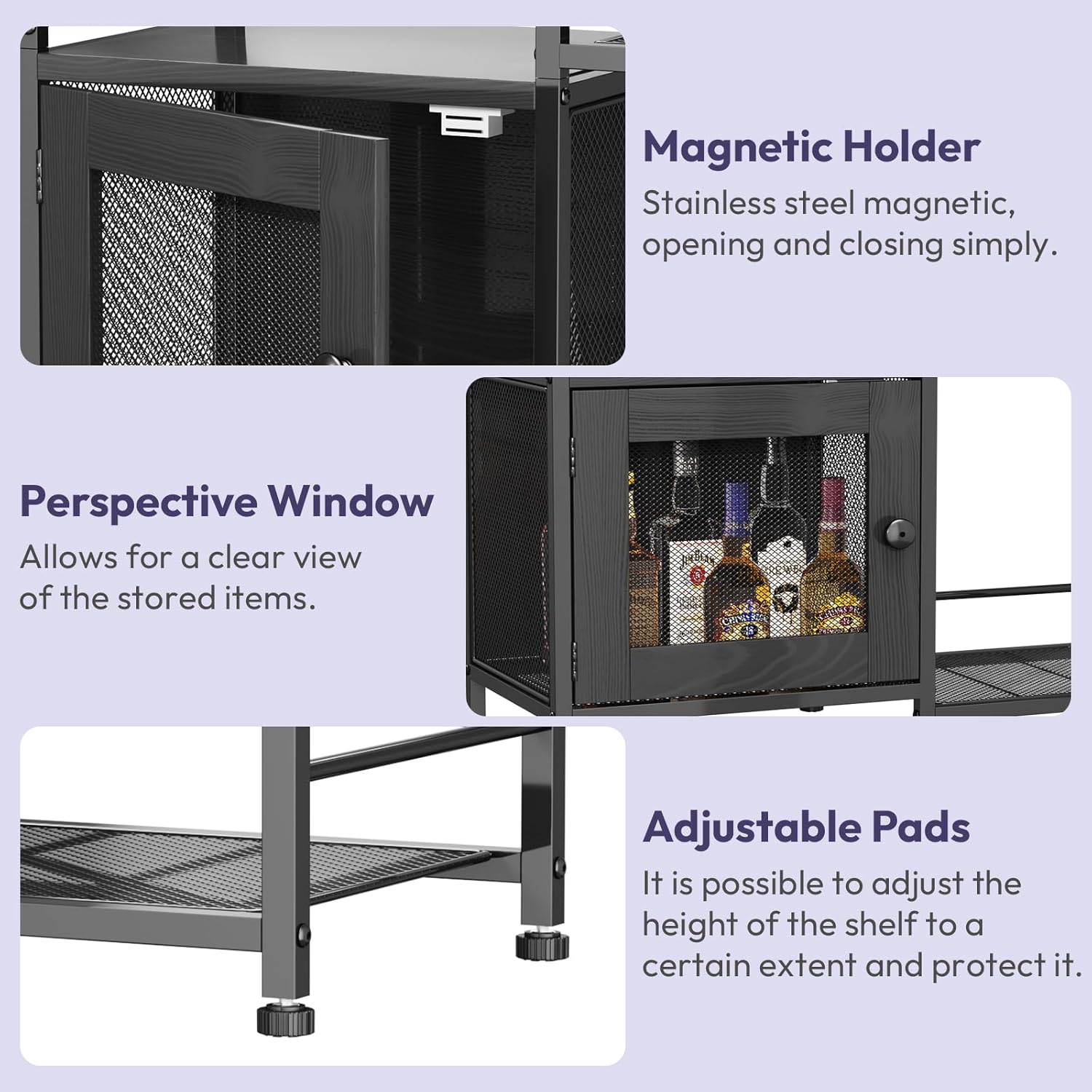 SWTYMIKI Coffee Bar Cabinet for Home - Farmhouse Coffee Stand Station Multi-Purpose Storage Cabinet with Adjustable Feet, Drawers - Kitchen Bar Table for Living Room, Corner, Small Space, Black