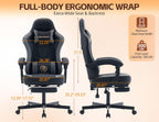 Gaming Chair with Footrest, Ergonomic Reclining Computer Chair, Height Adjustable, Lumbar Support, Adjustable Headrest, 360° Swivel High Back Chair for Home, Gaming (Grey Leather)