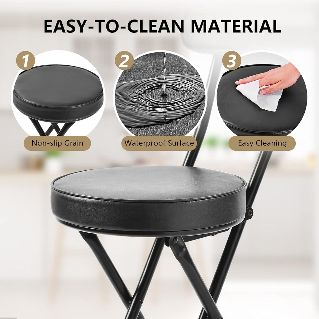 H HOMEWINS Cushioned Padded Folding Stool,1PCS 23.6-Inch Counter Height Bar Stool,Portable Folding Stool with Handle for Fishing Hiking Gardening Travel BBQ