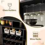 47" Farmhouse Buffet Sideboard Cabinet with Power Outlets Coffee Bar Cabinet with Storage, Large Buffet Storage Cabinet Table with Wine Racks, Goblet Holder, Hooks for Kitchen, Dining Room, Black