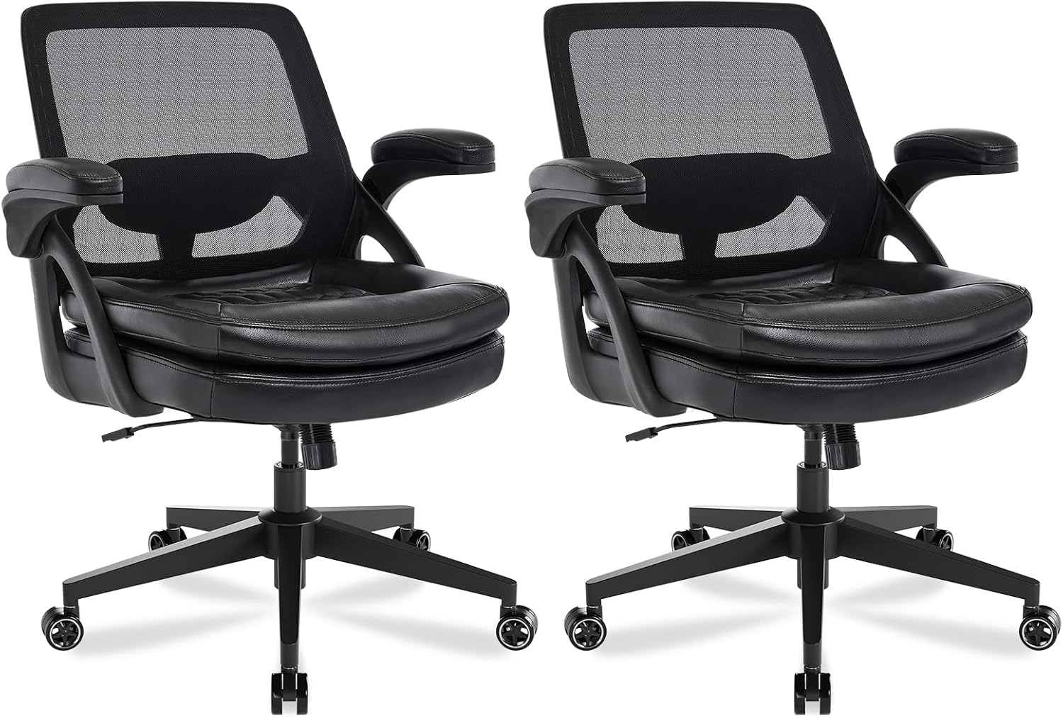 Big and Tall Office Chair, 500lbs Mesh Heavy Duty Ergonomic Desk Chair with Flip-up Armrests, Plus Size Wide Seat in PU Leather, 360 Swivel Computer Executive Task Chair for Home Office (Black)