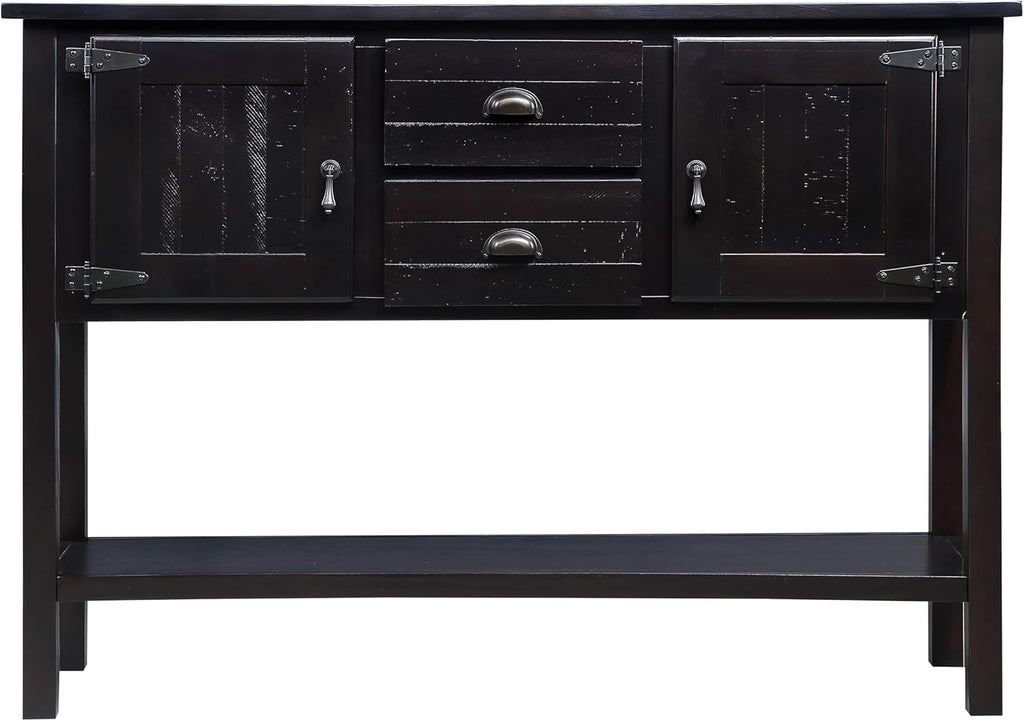 Knocbel Farmhouse 48 Inches Long Console Table for Entryway, Entry Hallway Foyer Wooden Cabinet Buffet Sideboard with 2 Storage Drawers, 2 Doors and Lower Shelf (Espresso)