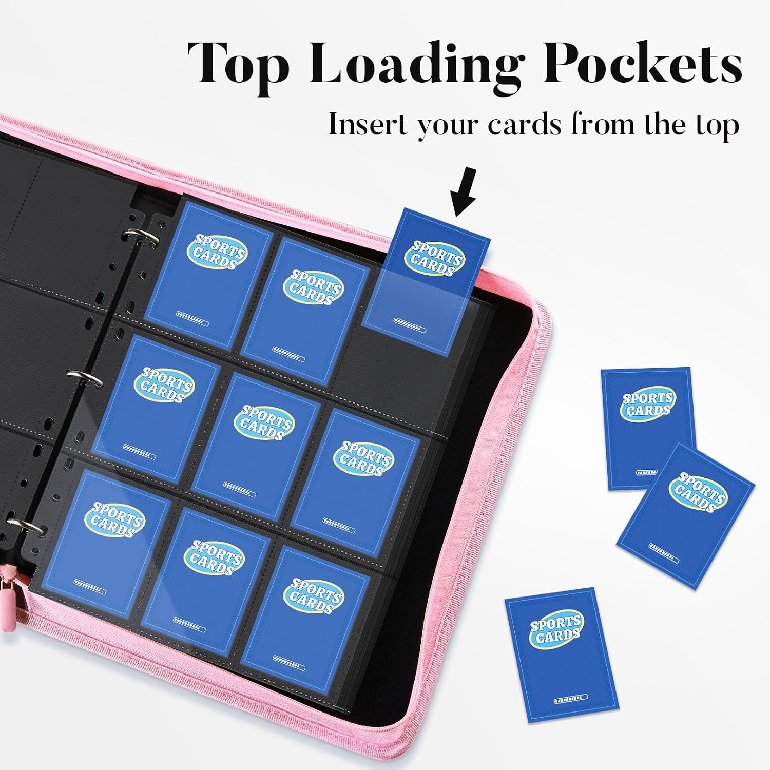 Fabmaker 9 Pocket Card Binder, Premium Trading Card Binder Holds 756 Cards, PU Cover 3 Ring Zipper Card Binder, Portable Baseball Card Binder, Collection Album for Game & Sport Cards, Black