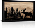 WELMECO Moose Wall Art Rustic Cabin Decor Farmhouse Bedroom Living Room Decoration, 16x24inch Forest Moose Painting Framed Canvas Art Print