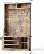 Aiho Entryway Hall Tree with Bench and Storage, 5-in-1 Hall Tree with Coat Rack, Adjustable Shoe Bench, 2-Tier top Storage, for Hallway, Entryway, Bedroom, Rustic Brown