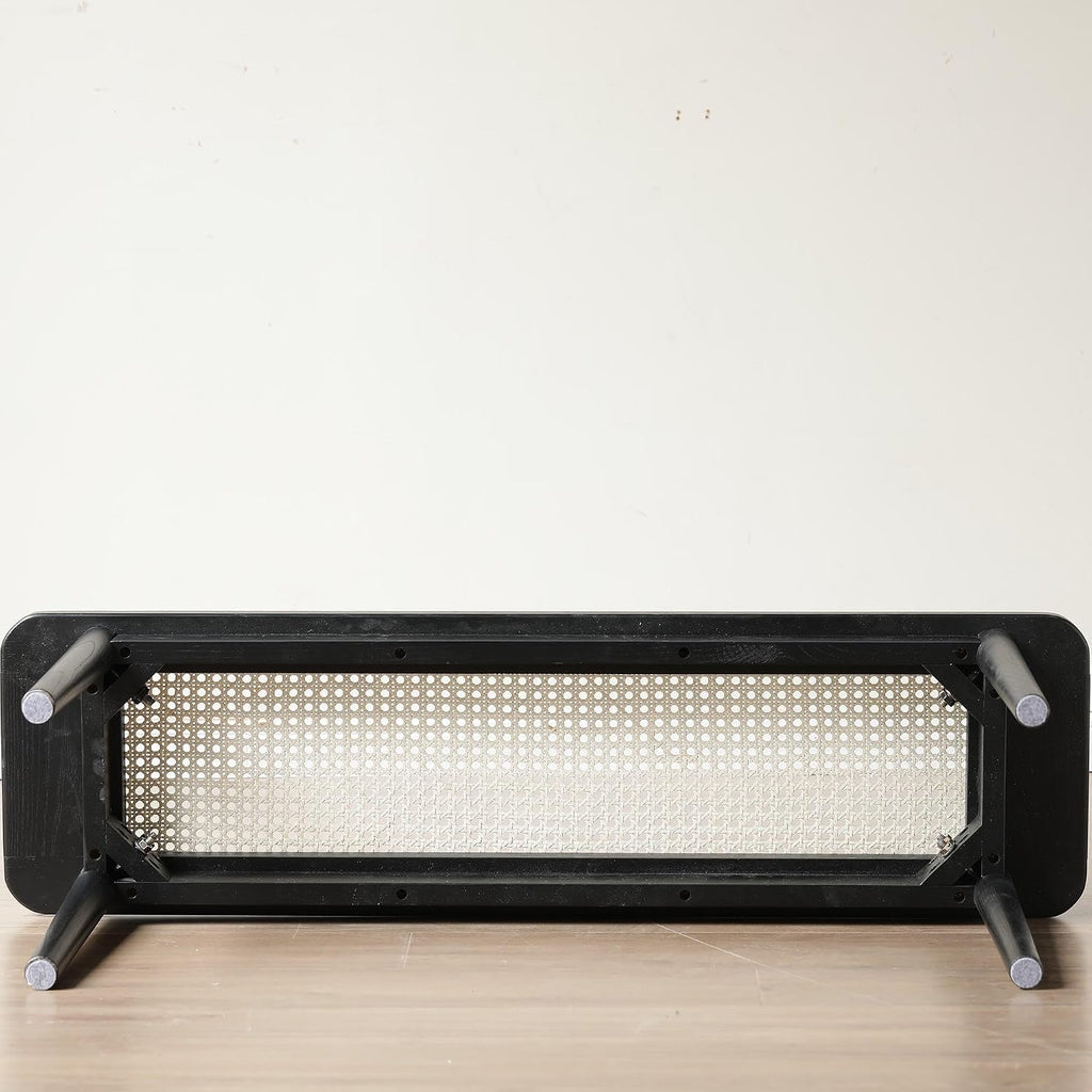47.24" Modern Oak Wood Dining Bench with Woven Rattan Seat Solid Wood Entryway Bench for Bedroom End of Bed Living Room, Black
