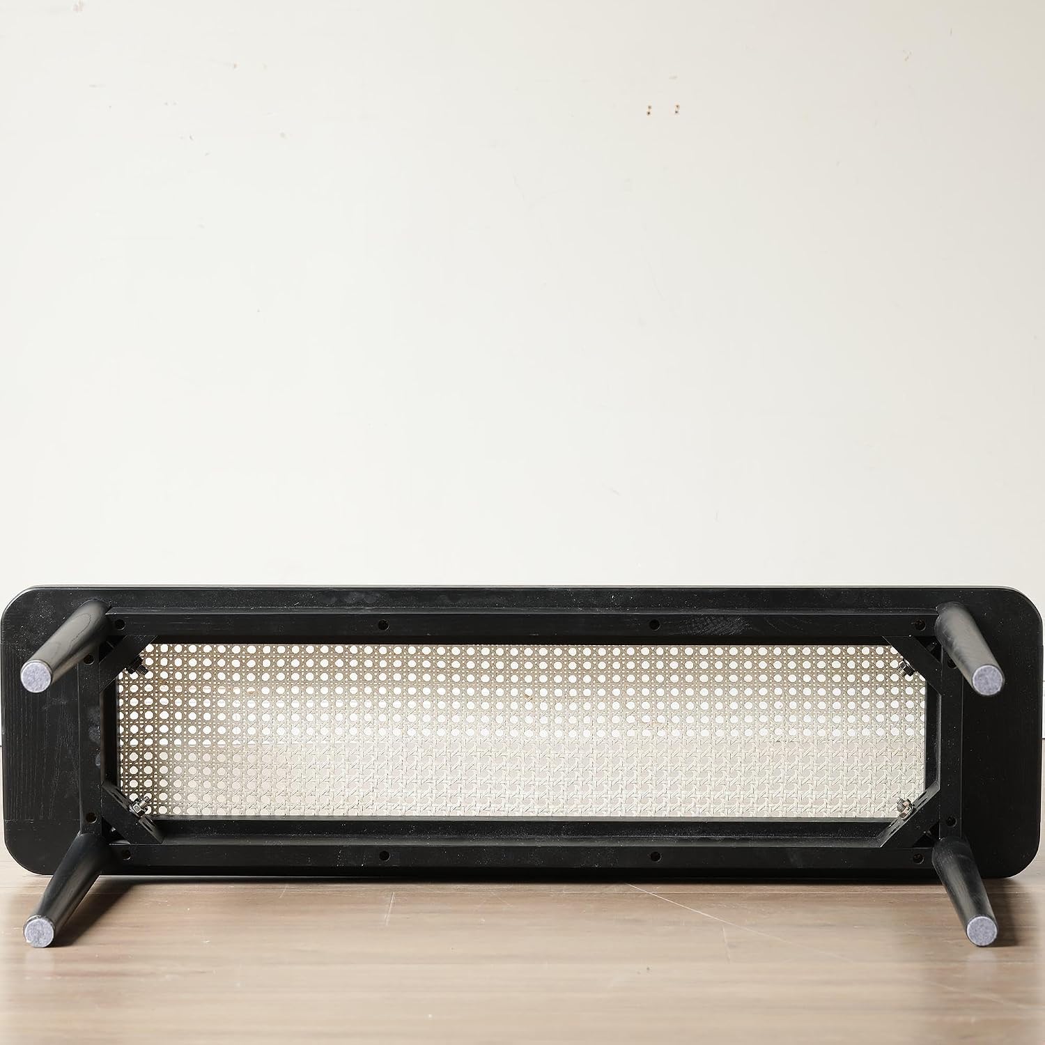 47.24" Modern Oak Wood Dining Bench with Woven Rattan Seat Solid Wood Entryway Bench for Bedroom End of Bed Living Room, Black