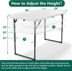 Folding Table 4FT Heavy Duty Plastic Table with Handle, Foldable&Portable, Fold-in-Half Utility Tables for Outdoor, Dining, Wedding, Events, Indoor, Picnic, Camping, Party, White