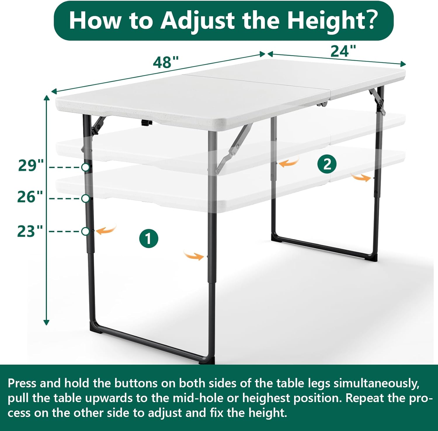 Folding Table 4FT Heavy Duty Plastic Table with Handle, Foldable&Portable, Fold-in-Half Utility Tables for Outdoor, Dining, Wedding, Events, Indoor, Picnic, Camping, Party, White