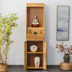 Altar Table with Double Door Storage & Layered Shelf,Chinese Style Buddhist Shrine Cabinet for Home Temple,Meditation Display Table with Vintage F Original Color L60xW38xH185cm/23.6x15x72.8in