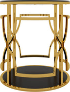 Merax 19.7" Round Gold Metal Side Table with Tempered Glass Top & 2-Tier Storage Shelf, Modern Coffee Table Glam End Table for Living Room, Bedroom, Sofa Side, Small Space, Black