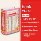 ban.do Decorative Book Shaped Vase, Word Search Ceramic Vase, Shelf Decor for Home or Office (Word Search)