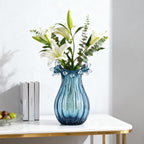 Hand Blown Glass vase, Unique Blue Glass vase, Modern Art Decor, Suitable for Living Room Coffee Tables, Wedding centerpieces, Dining Tables, and Office Centerpiece Floral Arrangements