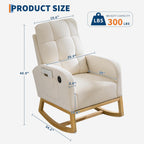 IDEALHOUSE Nursery Rocking Recliner Chair with USB Ports, Upholstered Glider Chair Featuring High Back, Side Pocket & Sturdy Wood Legs for Bedroom, Living Room, or Nursing Room – Linen Beige