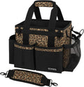 SCAVATA Compact Wearable Cleaning Caddy, Small Cleaning Supplies Organizer with Handle & Shoulder Straps for Housekeepers, under Sink & Car Cleaning Tool Organizers Bag (Leopard)