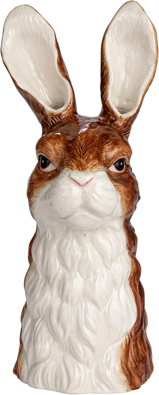 Creative Co-Op Hand-Painted Decorative Stoneware Rabbit Vase, Brown and White