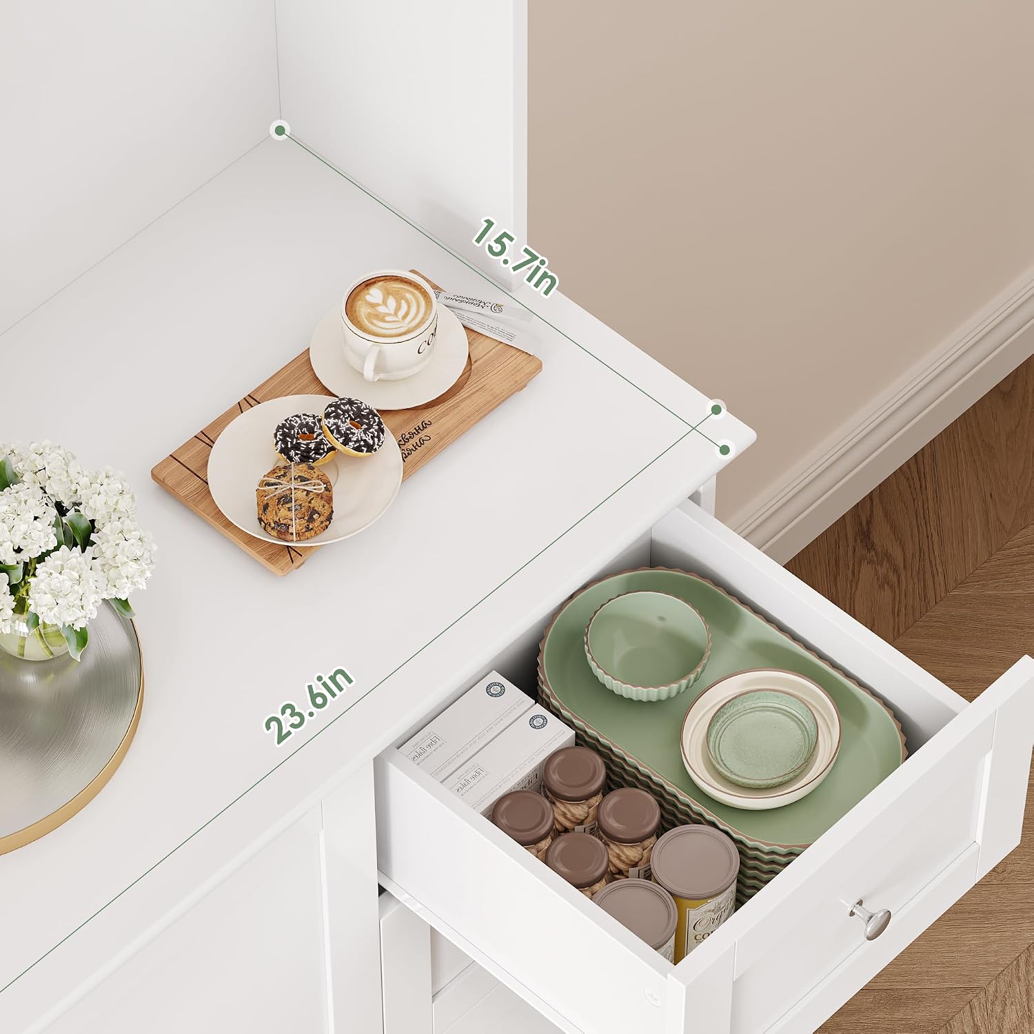 BOTLOG 72" Tall Kitchen Pantry Storage Cabinet, Kitchen Hutch Cabinet with Doors and Shelves, Modern Food Pantry with 2 Drawers for Dining Room, Living Room, White
