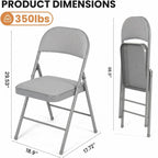 Folding Chairs 10 Pack, Fabric Padded Seat & Back with Heavy Duty Metal Frame, Portable Indoor Outdoor Folding Chair for Dining, Office, Wedding, Party & Events, 350 LBS Capacity,Gray