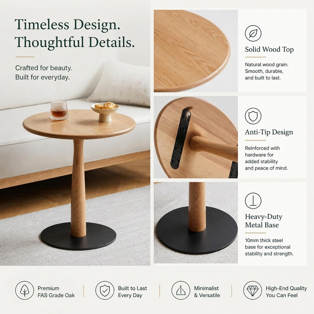 Small Wooden Round Side Table, Accent Nightstand Pedestal Table for Living Room, Bedroom, Compact Coffee Table, Drink Table, End Table for Small Spaces, Corners, Office(Natural, 13.78"D x 21.26"H)