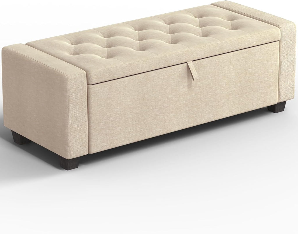 Storage Ottoman Bench, 50" End of Bed Bench with Legs,Storage Chest with Safety Hinge, Modern Entryway Benchs for Living Room, Bedroom, Entryway, Beige