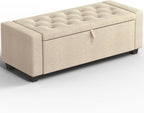 Storage Ottoman Bench, 50" End of Bed Bench with Legs,Storage Chest with Safety Hinge, Modern Entryway Benchs for Living Room, Bedroom, Entryway, Beige