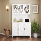 70.87" Kitchen Pantry Cabinet, 39.37" W Kitchen Hutch with Microwave Stand, Wooden Buffet Cabinet with Glass Doors Freestanding Kitchen Cupboard Buffet Cabinet for Kitchen Dining Room, White