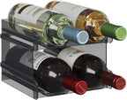 Lifewit Plastic Stackable Wine Rack for refrigerator, Cabinet, Countertop,Wine Bottle Holder, Water Bottle Organizer for Fridge, Pantry, Black, Hold 4 Bottles