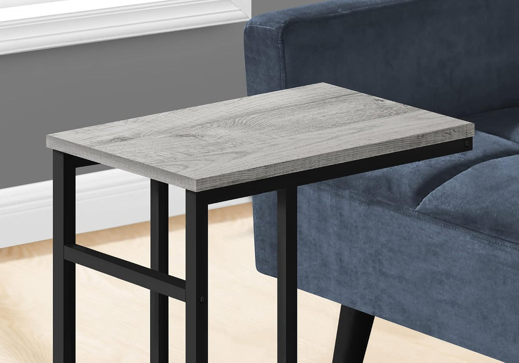 Accent Table, C Shaped, End, Side, Snack, Living Room, Bedroom, Grey Laminate, Black Metal, EN476