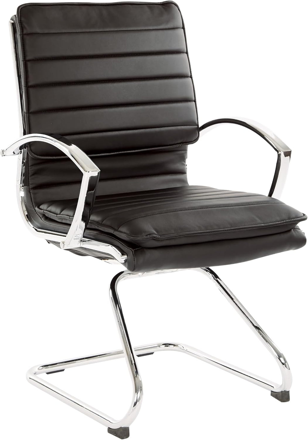 Office Star SPX Professional Ergonomic Ribbed Faux Leather Office Chair with Chrome Base, Mid Back Guest Chair with Loop Arms, Black
