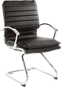Office Star SPX Professional Ergonomic Ribbed Faux Leather Office Chair with Chrome Base, Mid Back Guest Chair with Loop Arms, Black