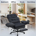 Criss Cross Office Chair with Foot Rest, Big and Tall Office Desk Chair with Flip Armrests for Pets & Cross Legged Sitting, Comfy Executive Ergonomic Reclining Computer Gaming Vanity Chair, Grey