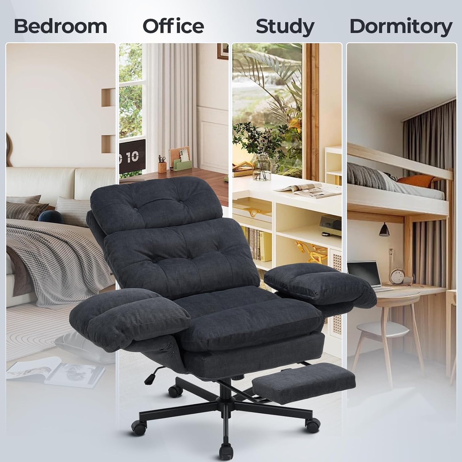 Criss Cross Office Chair with Foot Rest, Big and Tall Office Desk Chair with Flip Armrests for Pets & Cross Legged Sitting, Comfy Executive Ergonomic Reclining Computer Gaming Vanity Chair, Grey