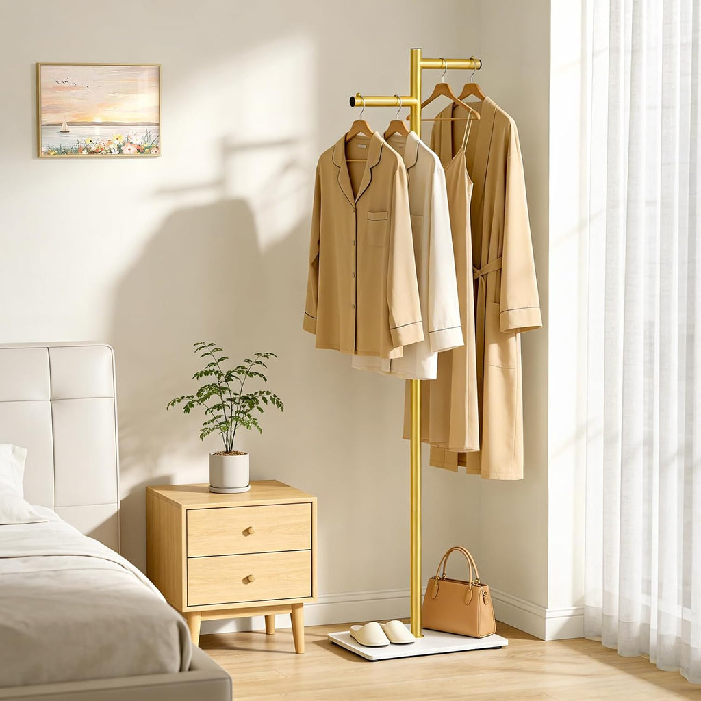 Metal Freestanding Coat Rack, 68.9"H Z-Shaped Coat Tree with Natural Rock Base, Modern Clothes Hanger Stand for Coats, Hats, Bags & Scarves, Ideal for Entryway, Bedroom, Office & Living Room