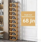 Foldable Bamboo Shoe Rack, 9-Tier No Assembly Shoe Organizer, Space-Saving Free Standing Shoe Storage Shelf for Entryway, Hallway, Closet, Holds 7-14 Pairs of Shoes, Natural Bamboo Finish (Bamboo, 7)