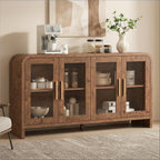 59" Sideboard Buffet Cabinet with Storage, Sideboard Cabinet with Adjustable Shelves & 4 Glass Doors,Coffee Bar Console Table for Kitchen, Living Room, Entryway (Dark Burl)