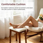 Solid Wood Vanity Stool with Cushion, 11" D x 15" W x 18" H - Small Wooden Ottoman Bench Chair Padded Seat for Bedroom/Living Room/Office/Makeup Vanity/Closet/Desk - Brown