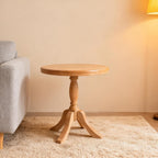23.6'' Round Wooden End Table, Wooden Pedestal Side Coffee Tables, for Living Room, Bedroom, Entryway, Equipped with Two Stands, Available in Two Heights: 24.4'' and 28.4'', Natual