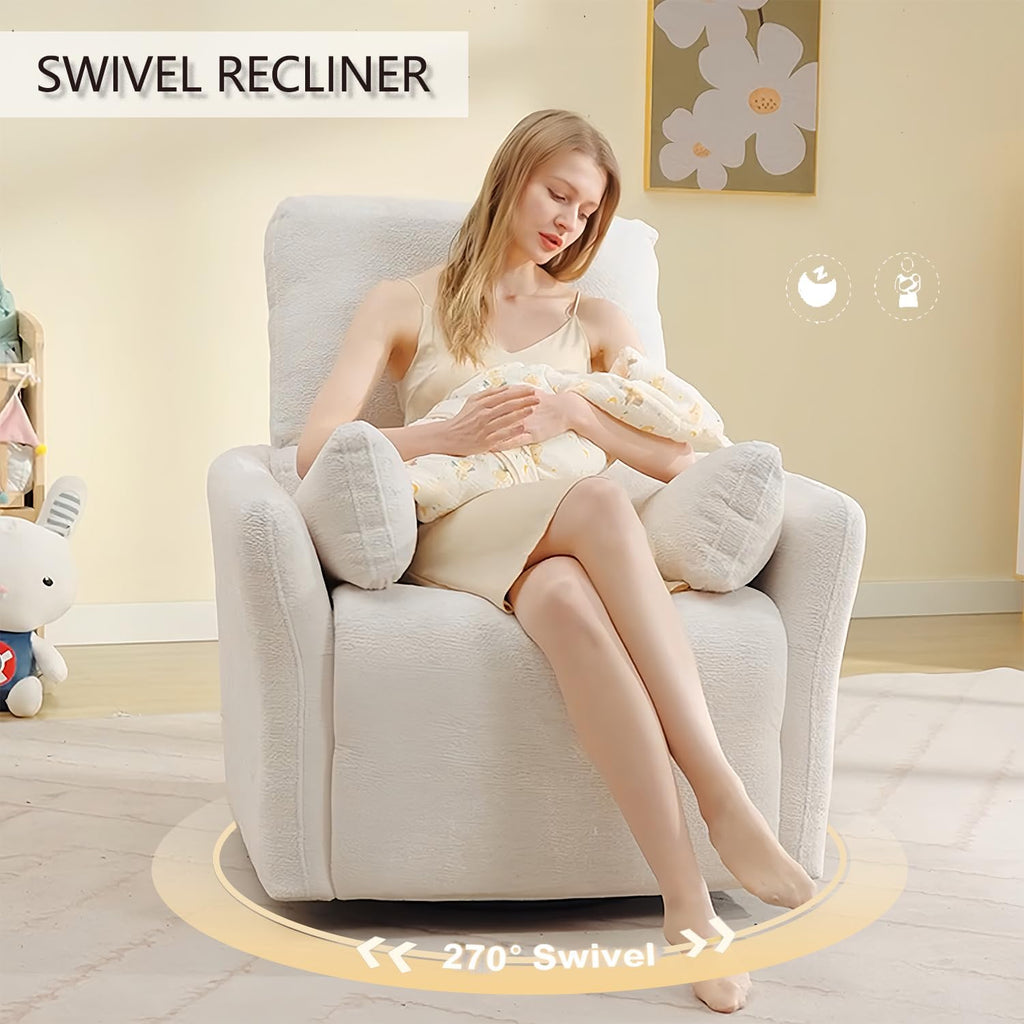 Power Rocker Swivel Recliner Chair for Adults, 26" Extra Wide Glider Reclining Nursery Chair w/USB & Type-C Charger Rocking Chairs for Living Room Bedroom Beige