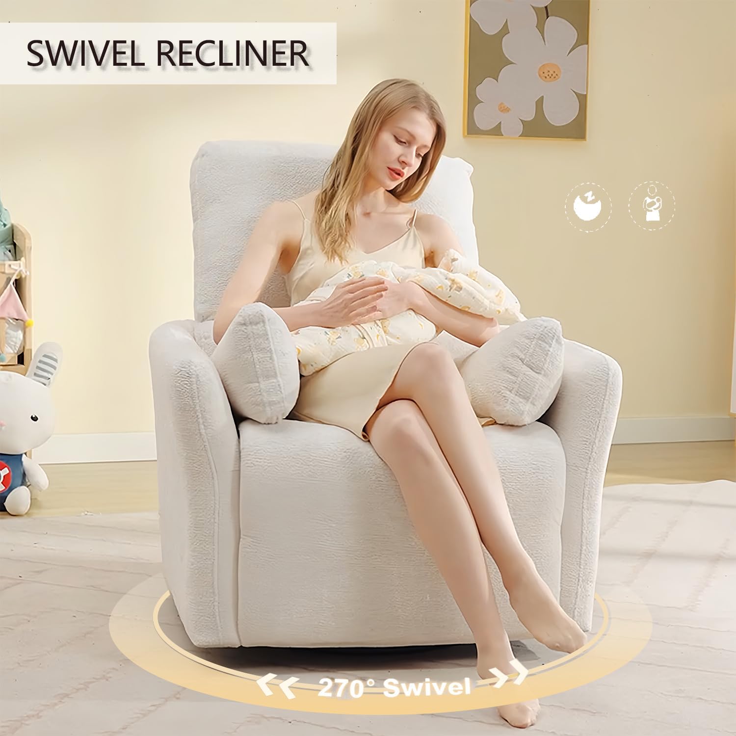 Power Rocker Swivel Recliner Chair for Adults, 26" Extra Wide Glider Reclining Nursery Chair w/USB & Type-C Charger Rocking Chairs for Living Room Bedroom Beige